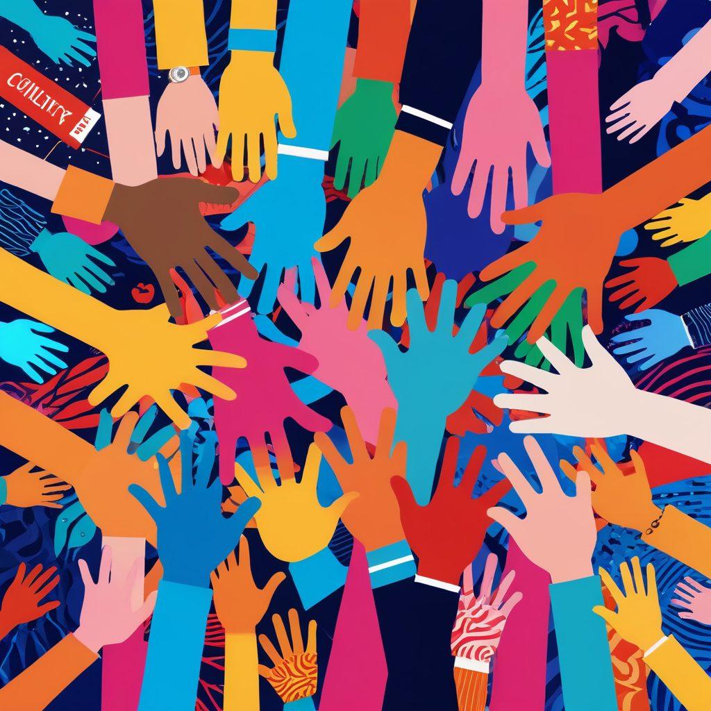 A vibrant collage showcasing a diverse group of bloggers collaborating with various brands, surrounded by symbols of community support like hands shaking and hearts. Incorporate elements representing strategic partnerships such as gears and light bulbs. The setting should inspire creativity and teamwork, with a backdrop of colorful abstract patterns. super-realistic. vibrant colors. 3D.